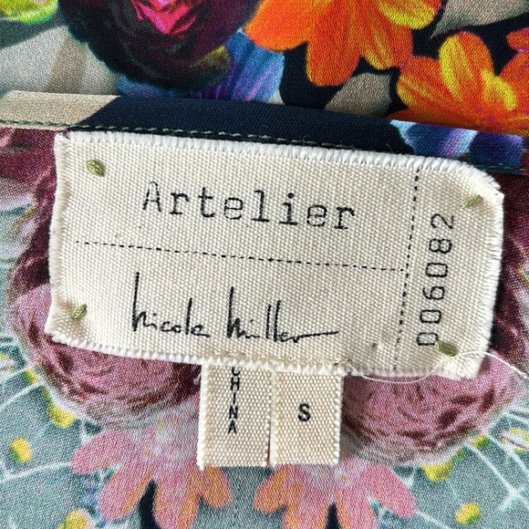 Artelier Nicole Miller Kaleidoscope Camo Print Blouse Silk Bell Sleeves Rtl $275 - Picture 5 of 13